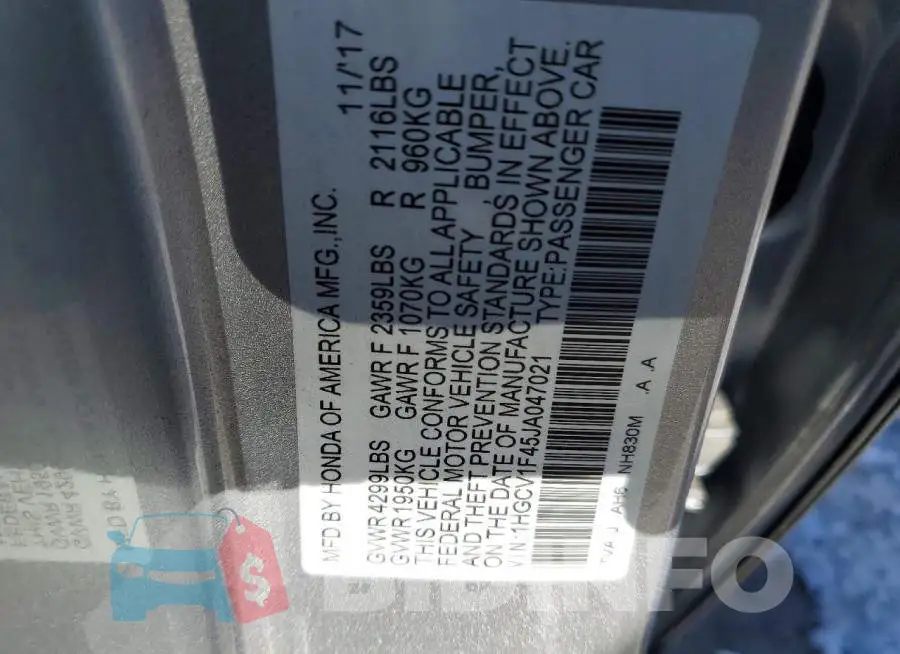1HGCV1F45JA047021 Photo# 12