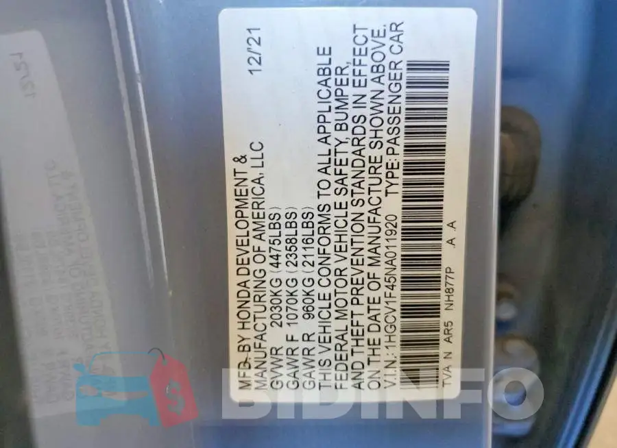 1HGCV1F45NA011920 Photo# 12