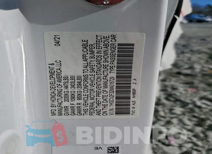 1HGCV2F32MA016729 Photo# 12