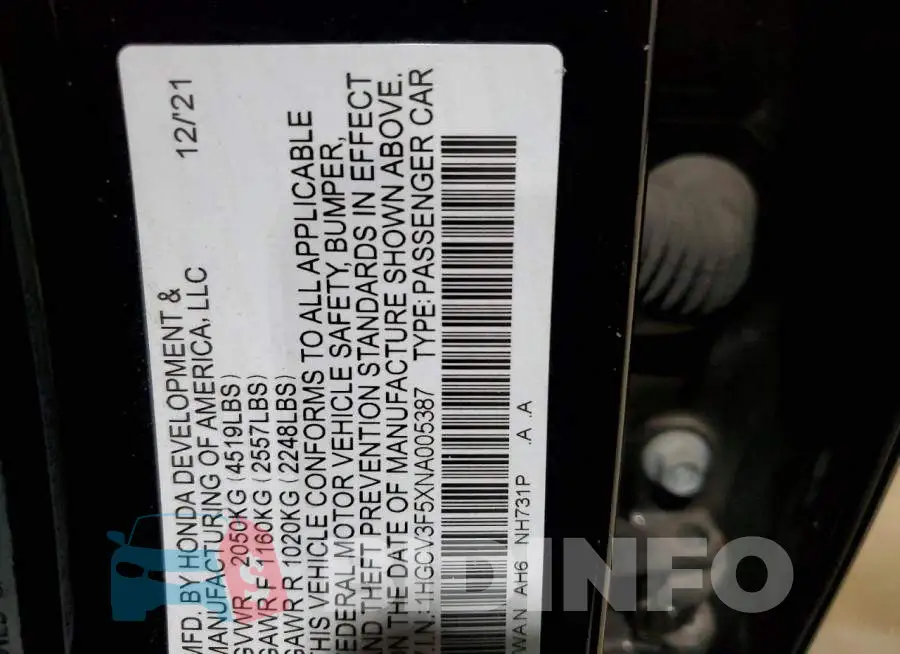 1HGCV3F5XNA005387 Photo# 13