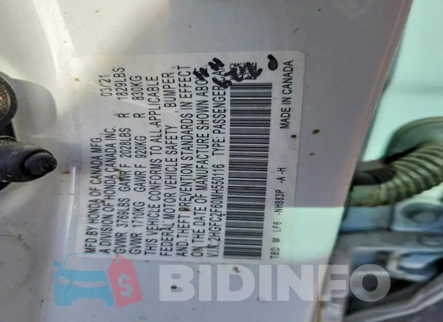 2HGFC2F60MH550116 Photo# 13