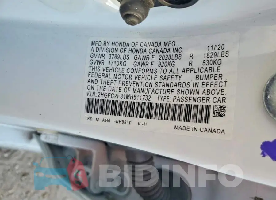 2HGFC2F81MH511732 Photo# 12