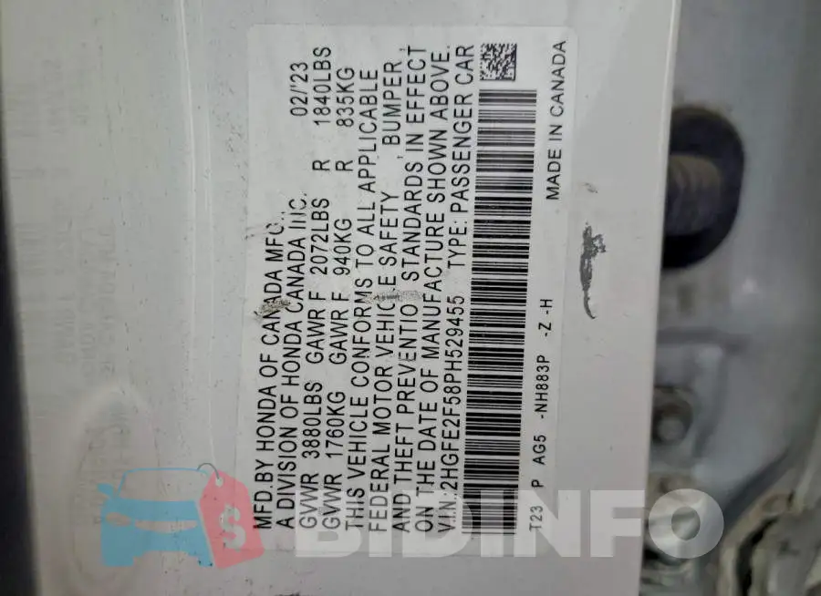 2HGFE2F58PH529455 Photo# 12