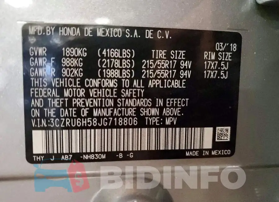 3CZRU6H58JG718806 Photo# 13