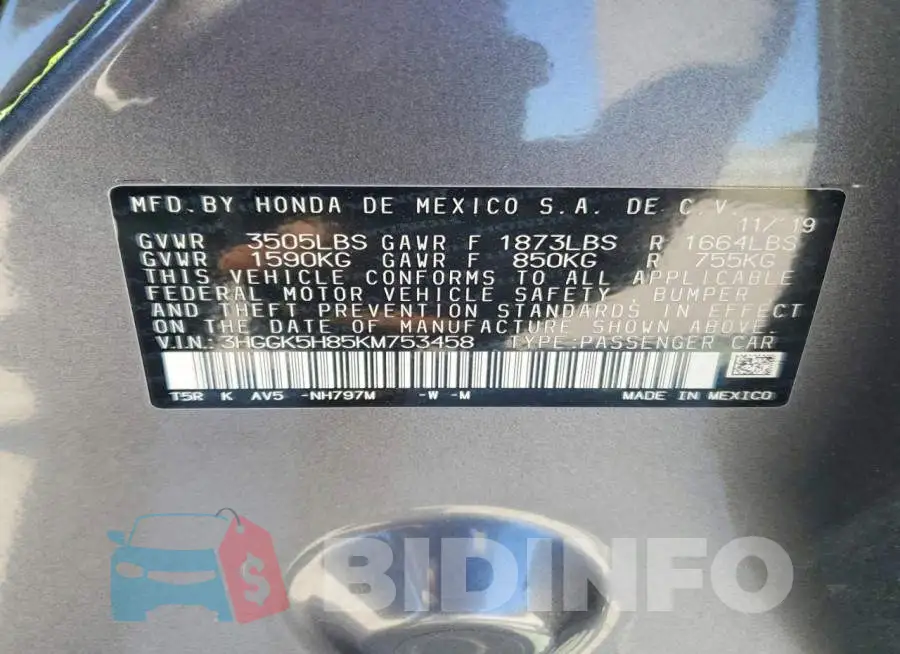 3HGGK5H85KM753458 Photo# 12