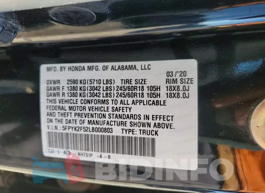 5FPYK2F52LB000803 Photo# 12