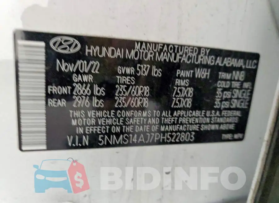 5NMS14AJ7PH522803 Photo# 13