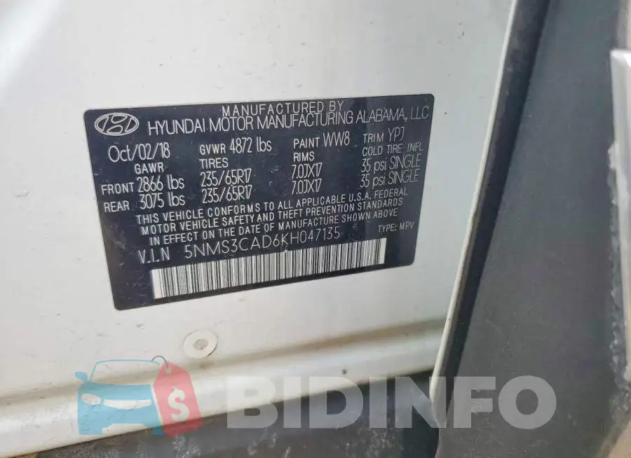 5NMS3CAD6KH047135 Photo# 12