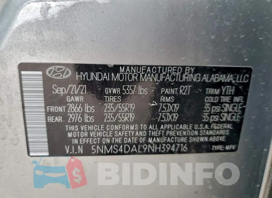 5NMS4DAL9NH394716 Photo# 14