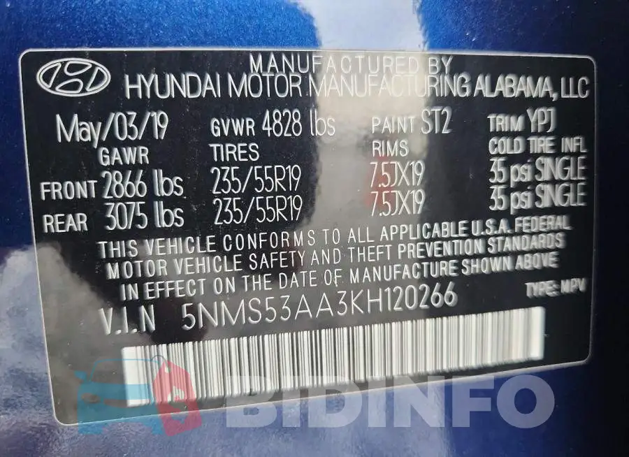 5NMS53AA3KH120266 Photo# 14