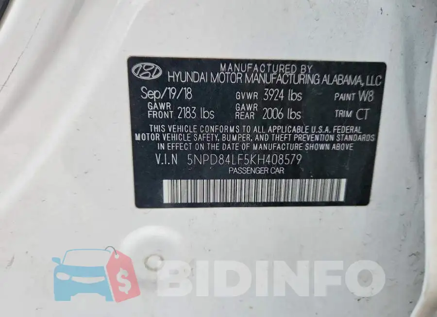 5NPD84LF5KH408579 Photo# 12