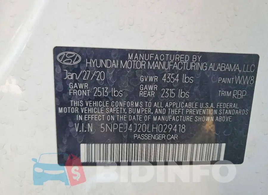 5NPEJ4J20LH029418 Photo# 13