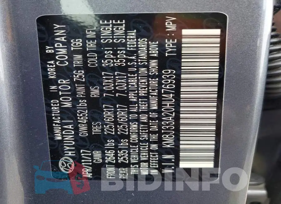 KM8J33A20HU476939 Photo# 14