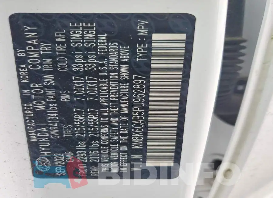 KM8K6CAB5PU962897 Photo# 14