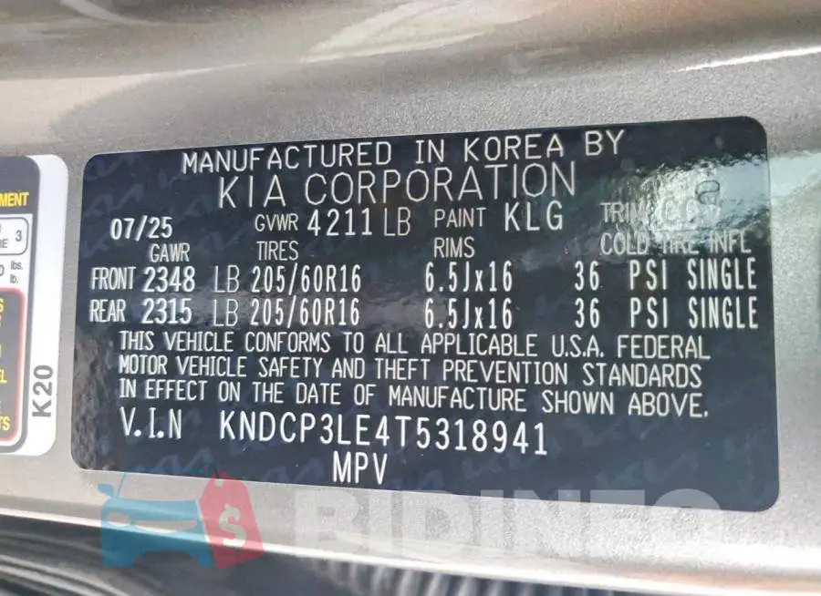 KNDCP3LE4T5318941 Photo# 13