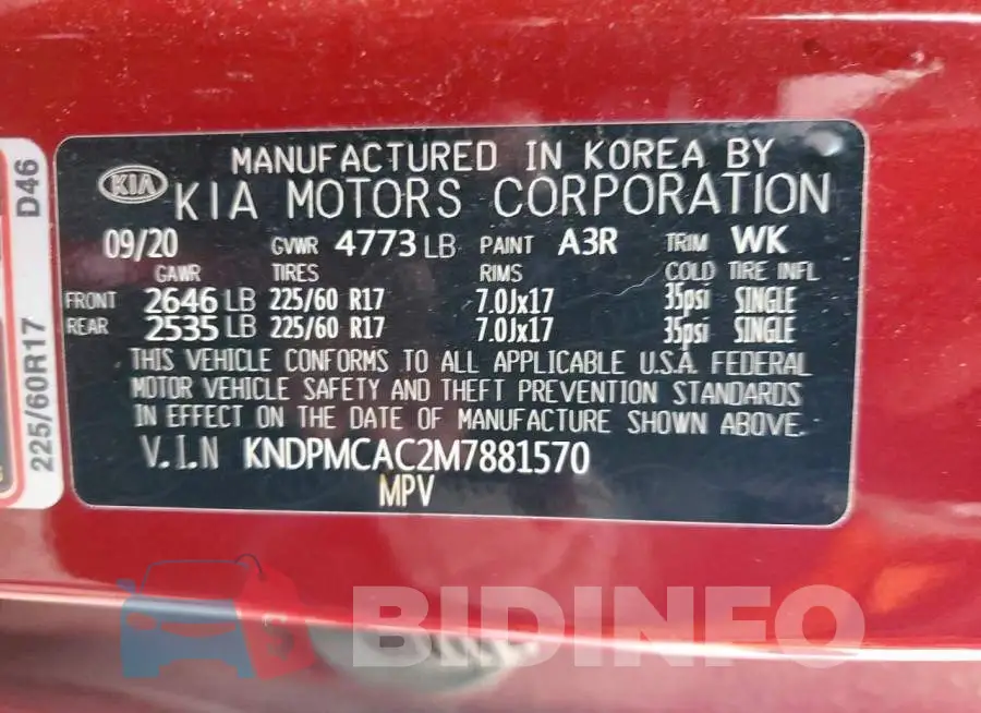 KNDPMCAC2M7881570 Photo# 13