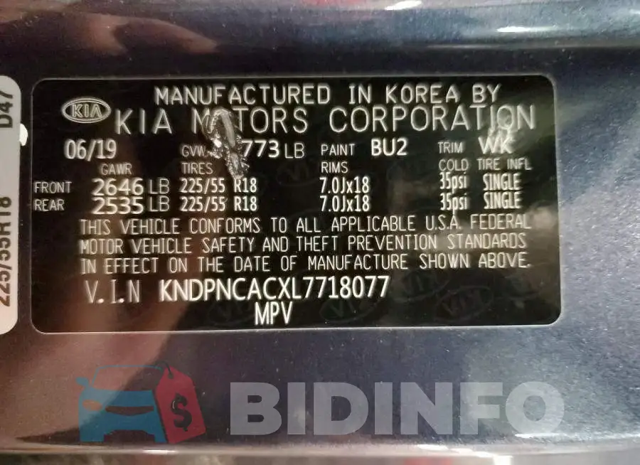 KNDPNCACXL7718077 Photo# 12
