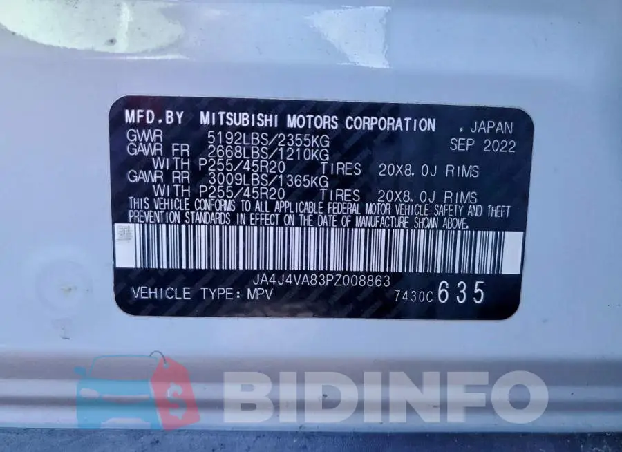 JA4J4VA83PZ008863 Photo# 13