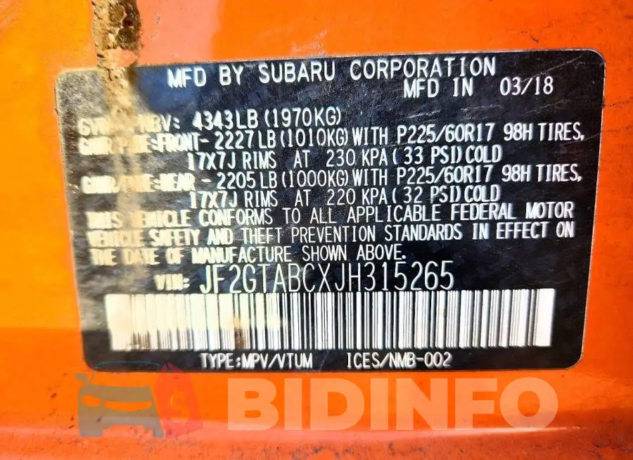 JF2GTABCXJH315265 Photo# 13