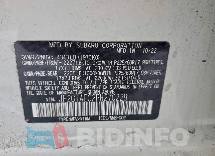 JF2GTAEC2PH270228 Photo# 13