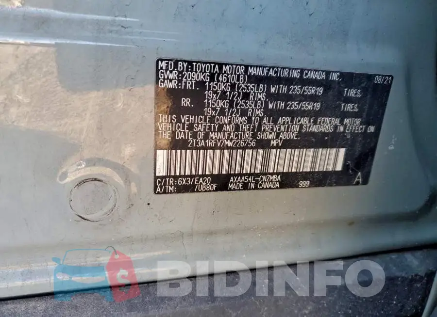2T3A1RFV7MW226756 Photo# 13