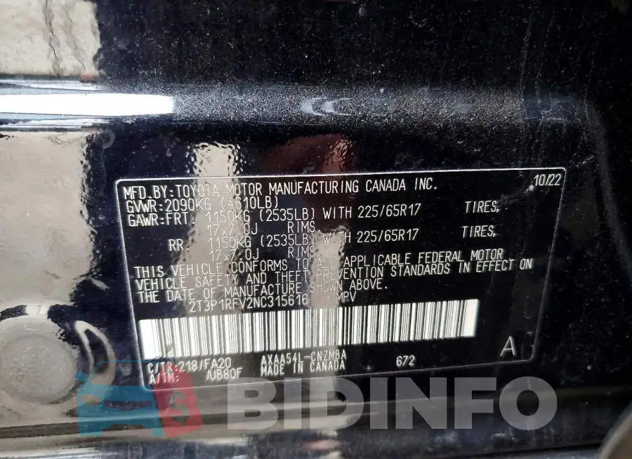 2T3P1RFV2NC315616 Photo# 14