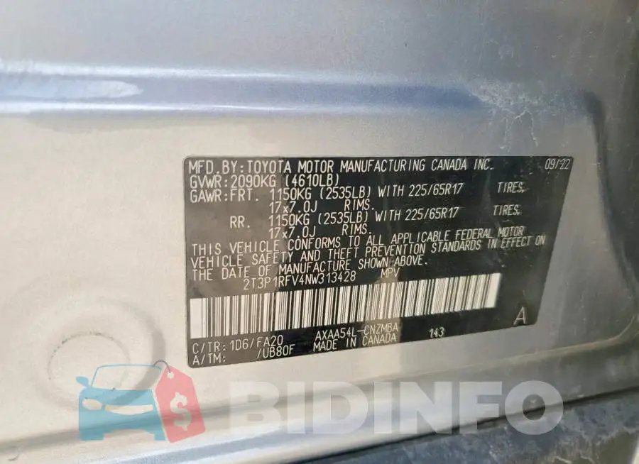 2T3P1RFV4NW313428 Photo# 13