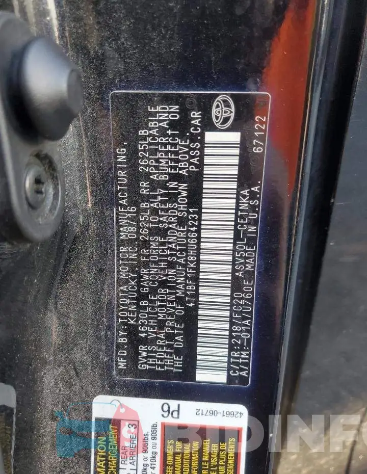 4T1BF1FK8HU664231 Photo# 12