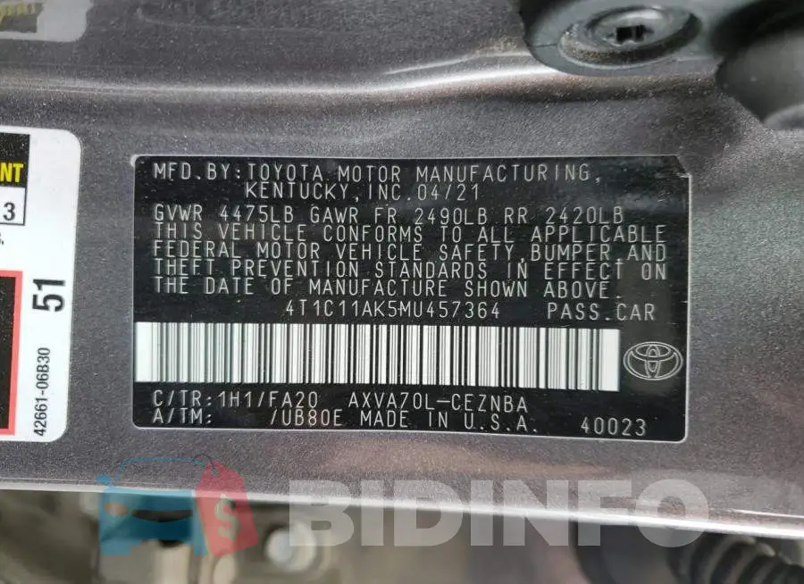 4T1C11AK5MU457364 Photo# 12