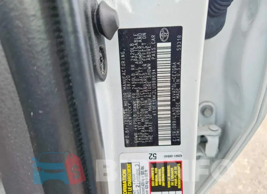 4T1F11AK2LU988694 Photo# 12