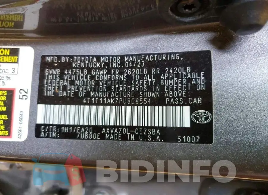 4T1T11AK7PU808554 Photo# 12
