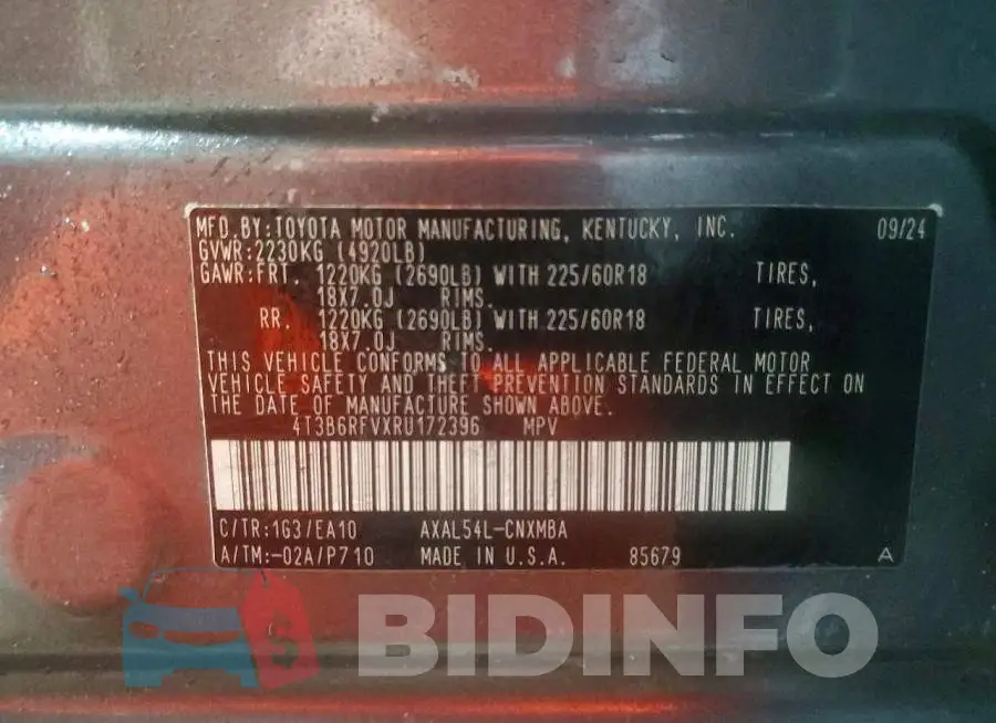 4T3B6RFVXRU172396 Photo# 13