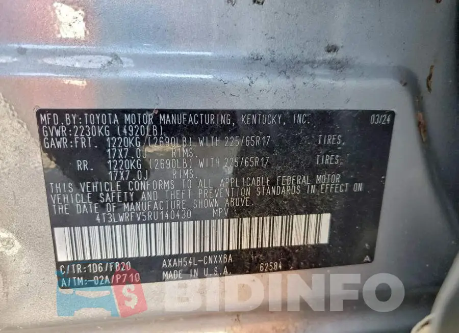 4T3LWRFV5RU140430 Photo# 14