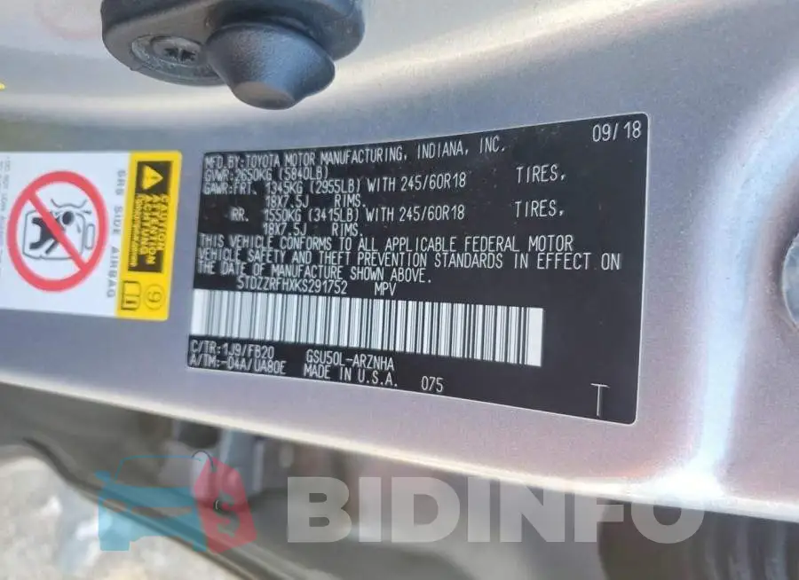 5TDZZRFHXKS291752 Photo# 12