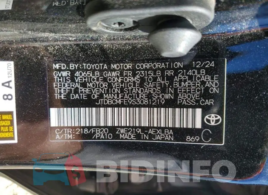 JTDBCMFE9S3081219 Photo# 12