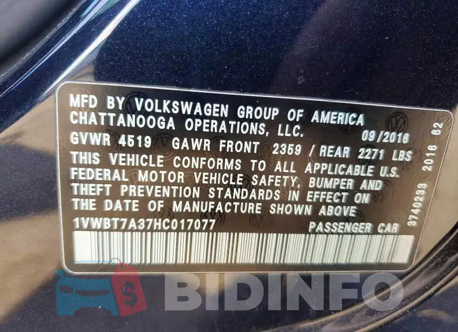 1VWBT7A37HC017077 Photo# 13