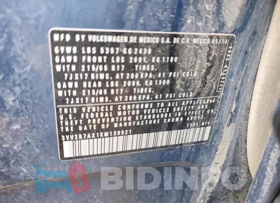 3VV2B7AX1KM139921 Photo# 13