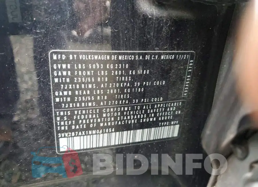 3VV2B7AX1NM041654 Photo# 13