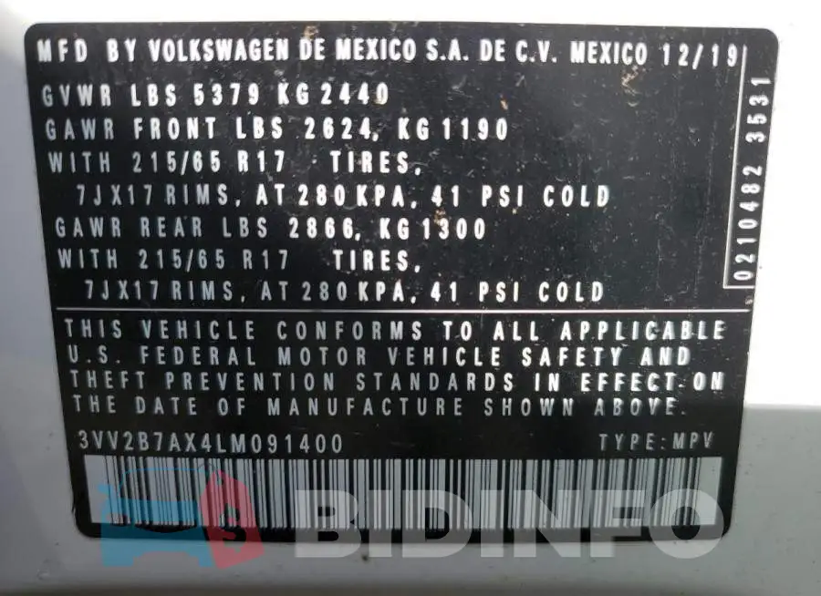 3VV2B7AX4LM091400 Photo# 13
