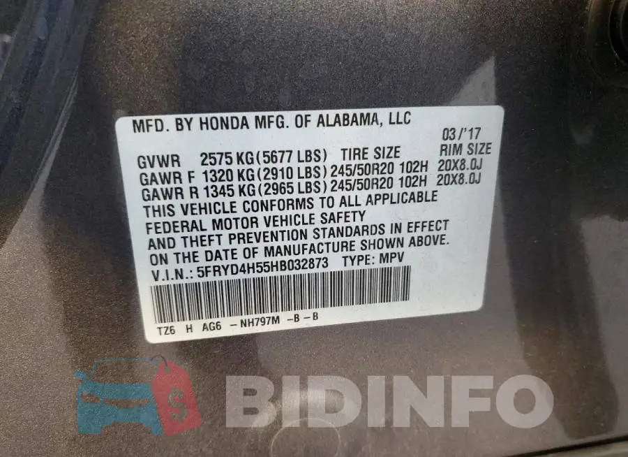 5FRYD4H55HB032873 Photo# 12