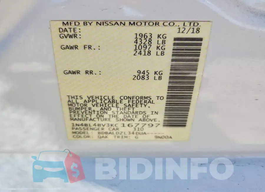 1N4BL4BV3KC167797 Photo# 12