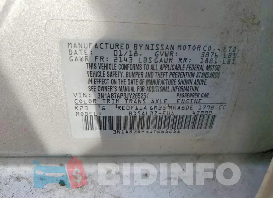 3N1AB7AP3JY265251 Photo# 12