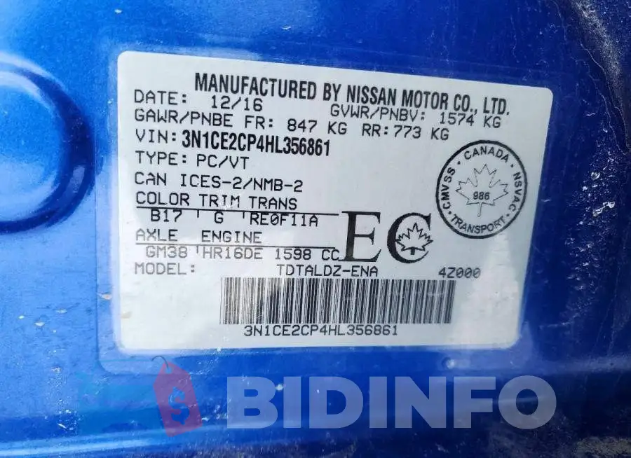 3N1CE2CP4HL356861 Photo# 13