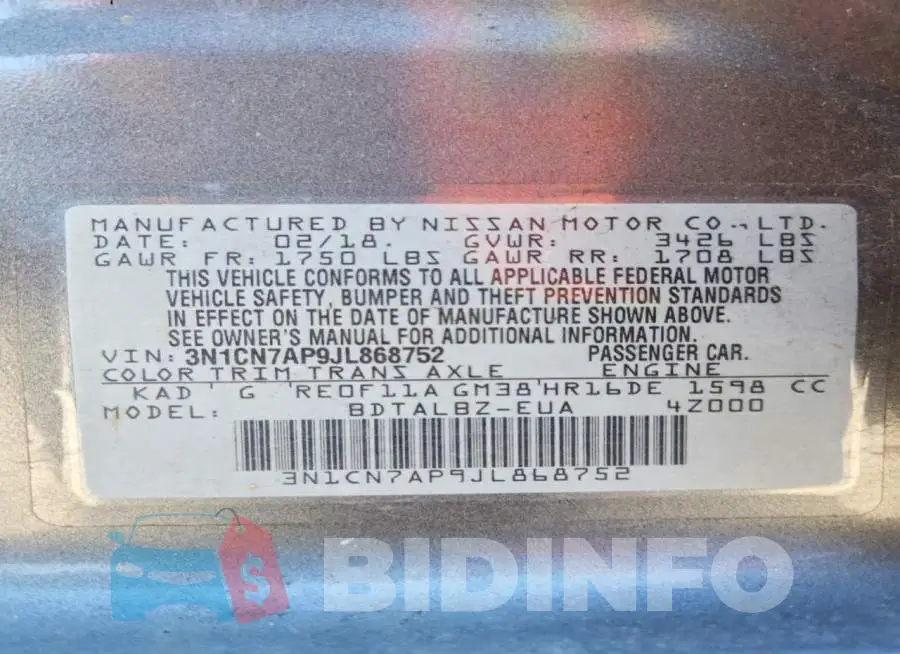 3N1CN7AP9JL868752 Photo# 12
