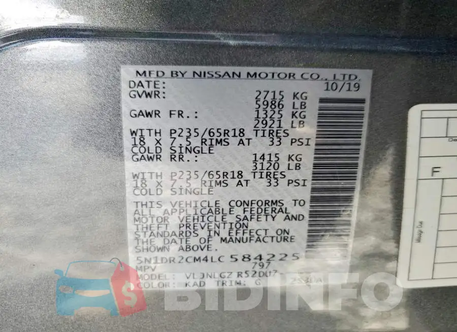 5N1DR2CM4LC584225 Photo# 13