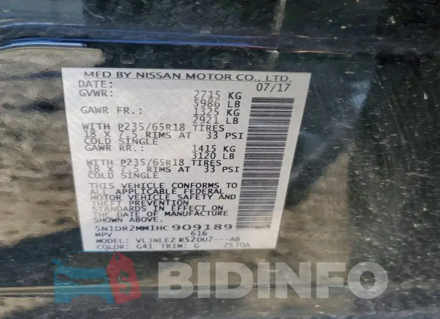 5N1DR2MM1HC909189 Photo# 13