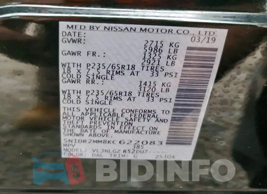 5N1DR2MM8KC622083 Photo# 13