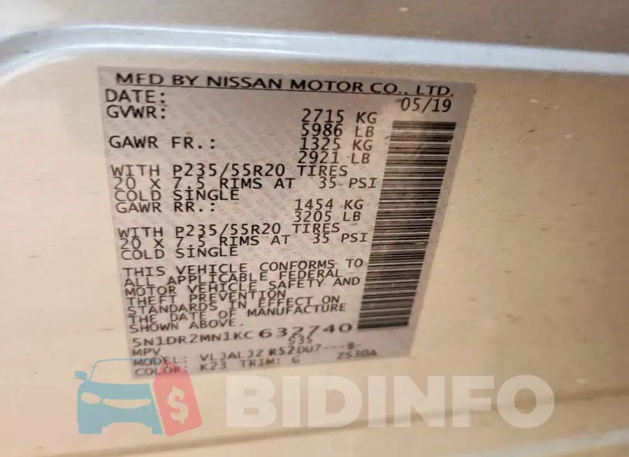 5N1DR2MN1KC632740 Photo# 14