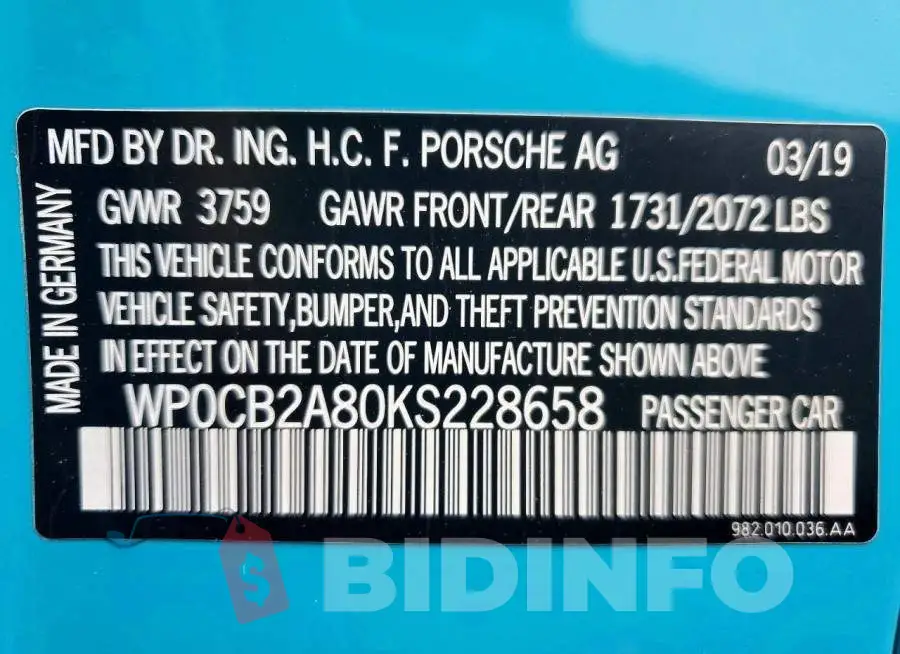 WP0CB2A80KS228658 Photo# 13