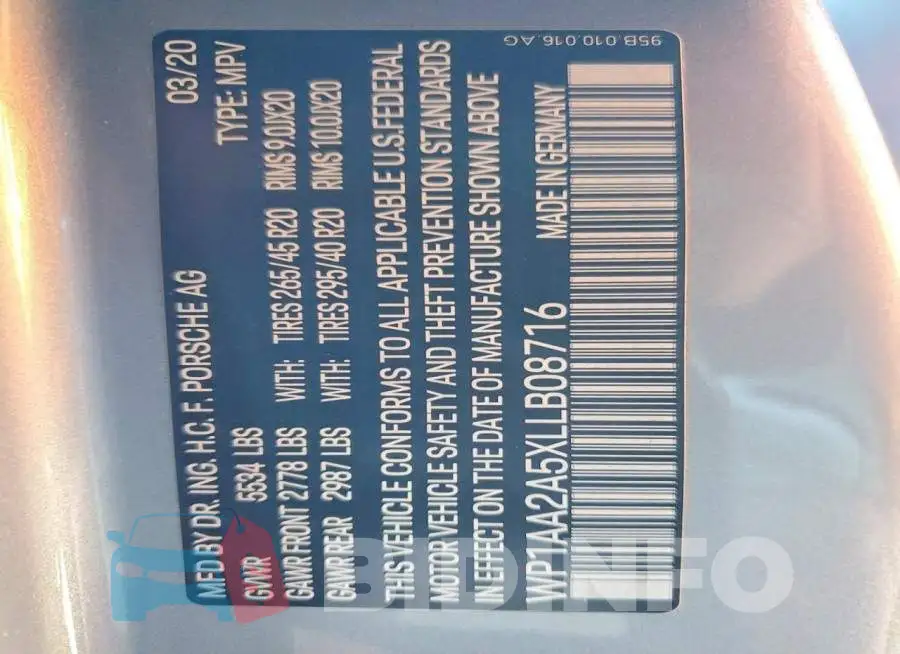 WP1AA2A5XLLB08716 Photo# 13